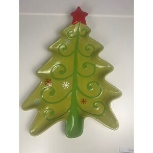 Target Holiday 09 Green Ceramic Christmas Tree Serving Platter Tray
